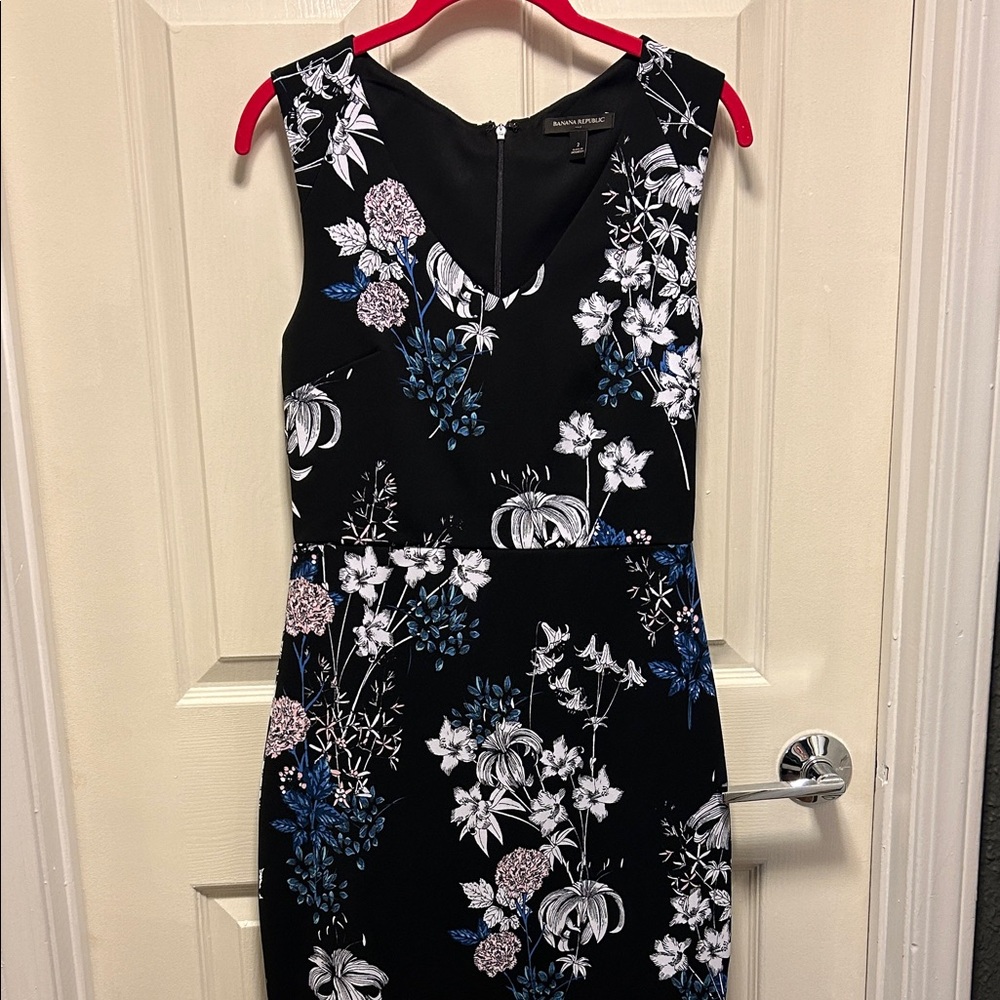 Banana Republic Black and Blue Floral Midi Dress